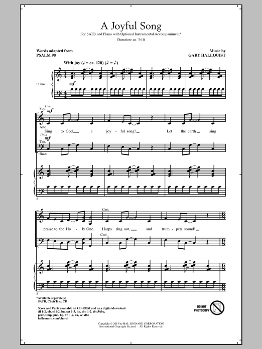 Gary Hallquist A Joyful Song sheet music notes and chords. Download Printable PDF.