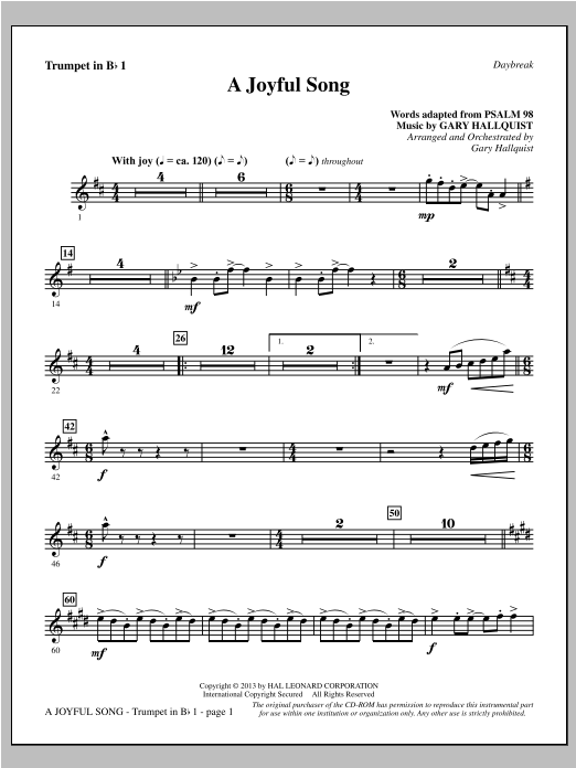 Learn to play Gary Hallquist A Joyful Song - Bb Trumpet 1 sheet music for Choir Instrumental Pak in minutes. Gary Hallquist A Joyful Song - Bb Trumpet 1 sheet music notes and chords. Download Printable PDF.