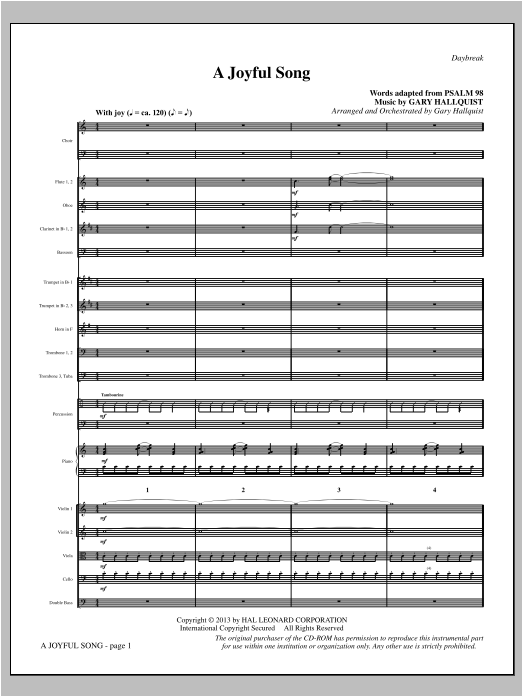 Learn to play Gary Hallquist A Joyful Song - Full Score sheet music for Choir Instrumental Pak in minutes. Gary Hallquist A Joyful Song - Full Score sheet music notes and chords. Download Printable PDF.