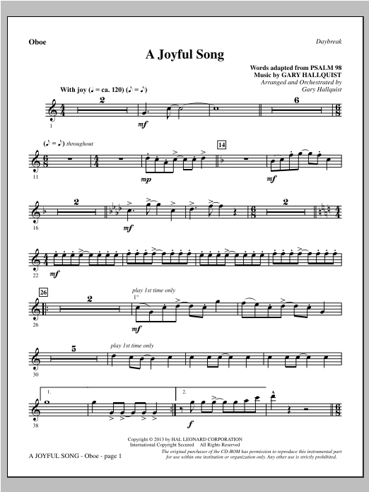 Learn to play Gary Hallquist A Joyful Song - Oboe sheet music for Choir Instrumental Pak in minutes. Gary Hallquist A Joyful Song - Oboe sheet music notes and chords. Download Printable PDF.