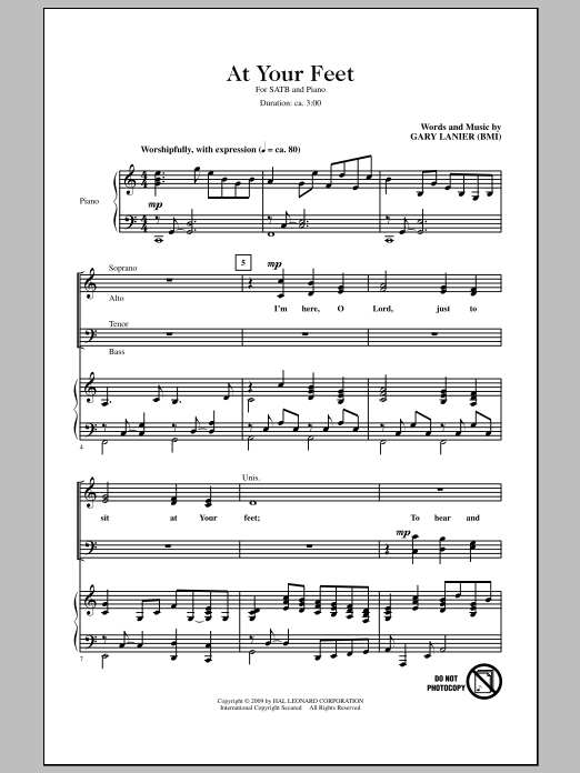 Gary Lanier At Your Feet sheet music notes and chords. Download Printable PDF.