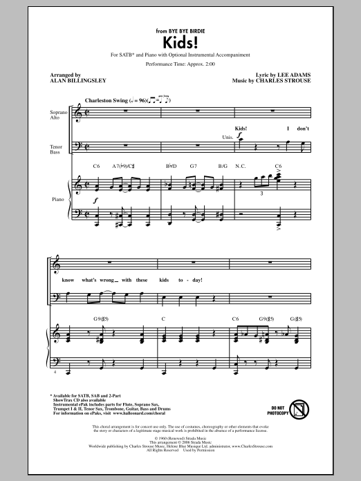 Charles Strouse Kids! (arr. Alan Billingsley) sheet music notes and chords. Download Printable PDF.