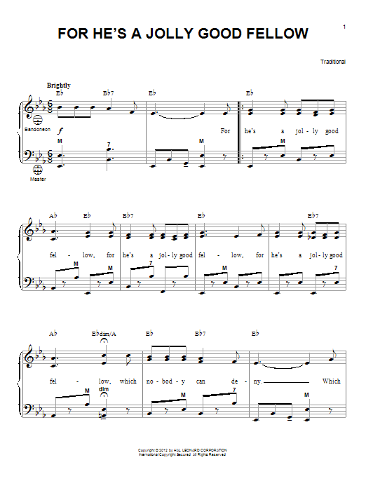 Gary Meisner For He's A Jolly Good Fellow sheet music notes and chords. Download Printable PDF.