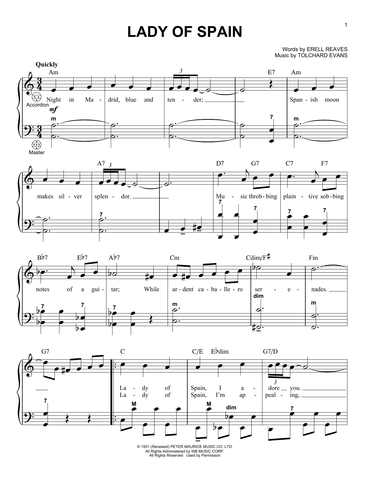 Gary Meisner Lady Of Spain sheet music notes and chords. Download Printable PDF.