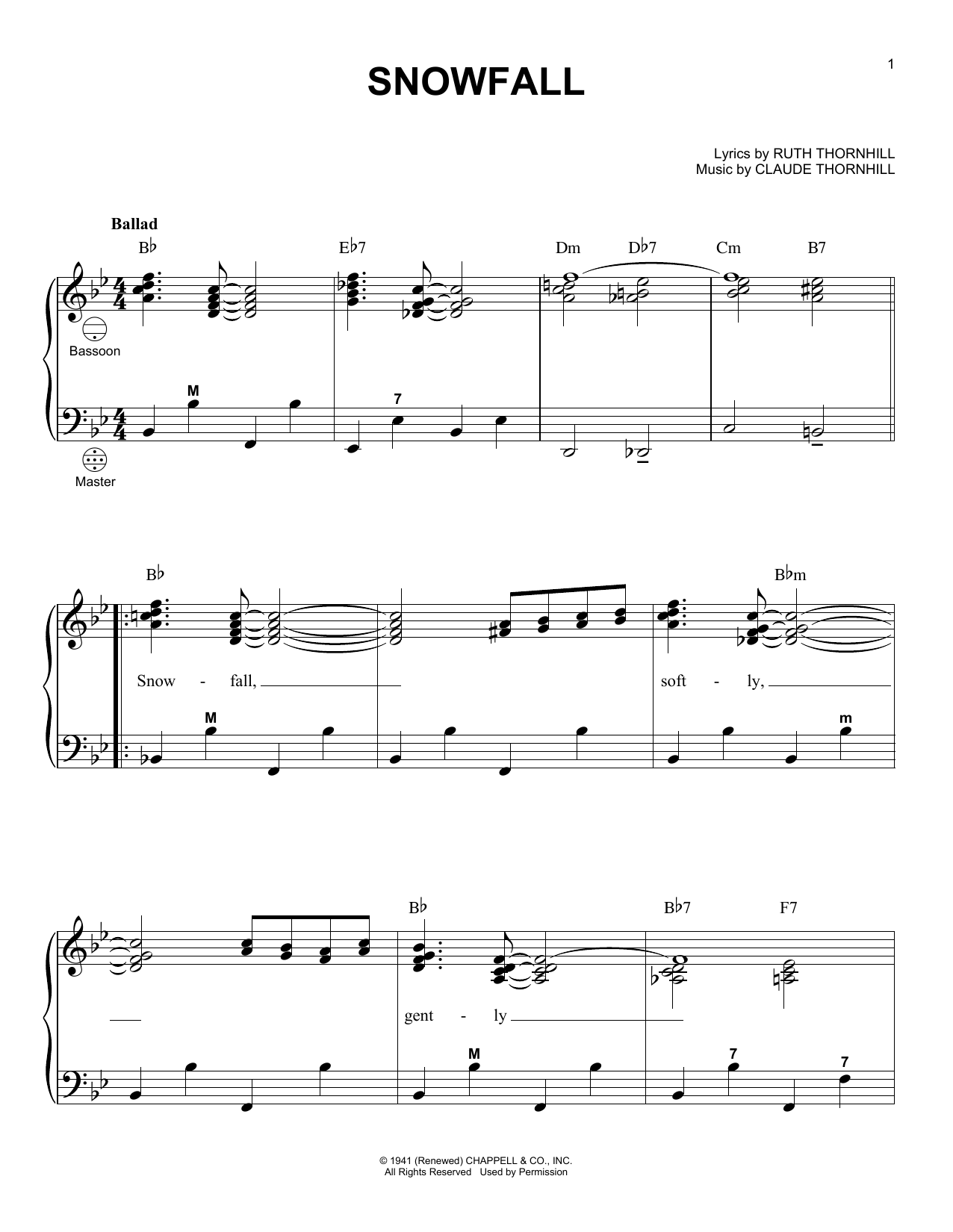 Tony Bennett Snowfall sheet music notes and chords. Download Printable PDF.