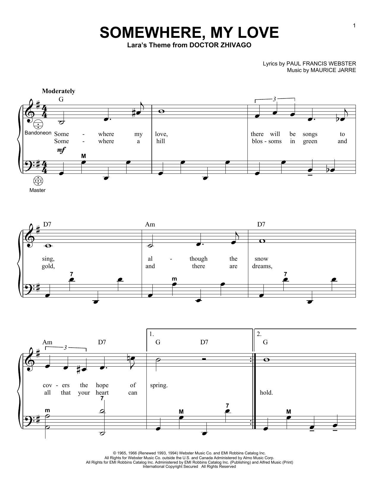 Gary Meisner Somewhere, My Love sheet music notes and chords. Download Printable PDF.