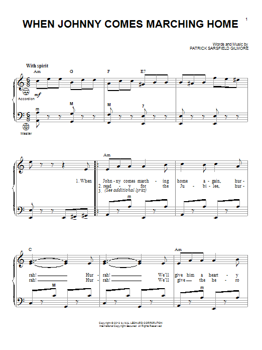 Gary Meisner When Johnny Comes Marching Home Sheet Music Pdf Notes Chords Folk Score Accordion Download Printable Sku 98488