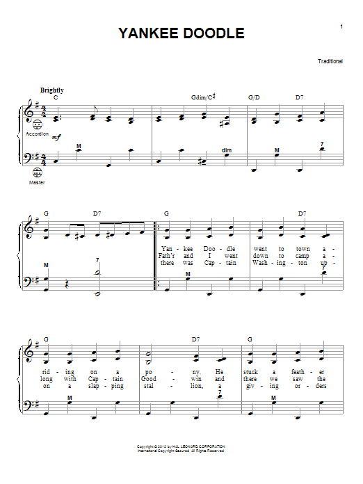 Gary Meisner Yankee Doodle Sheet Music Pdf Notes Chords Folk Score Accordion Download Printable Sku