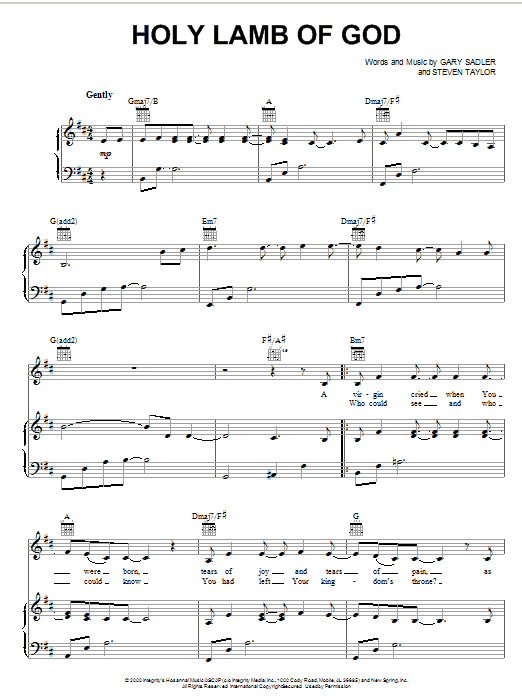 Gary Sadler Holy Lamb Of God sheet music notes and chords. Download Printable PDF.