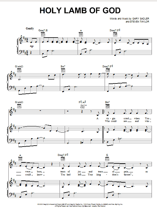 Learn to play Gary Sadler Holy Lamb Of God sheet music for Piano, Vocal & Guitar (Right-Hand Melody) in minutes. Gary Sadler Holy Lamb Of God sheet music notes and chords. Download Printable PDF.