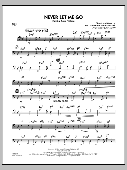 Gary Urwin Never Let Me Go Flexible Solo Feature Bass Sheet Music Pdf Notes Chords Jazz Score Jazz Ensemble Download Printable Sku 330830