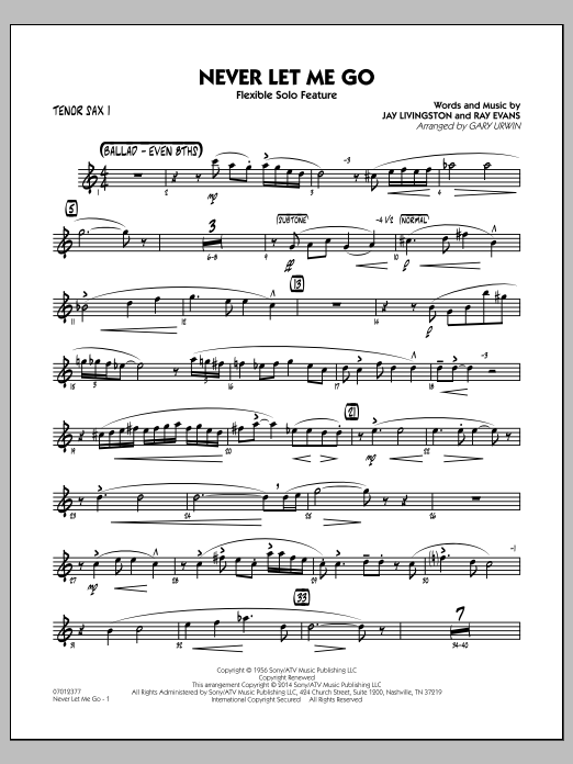 Gary Urwin Never Let Me Go Flexible Solo Feature Tenor Sax 1 Sheet Music Pdf Notes Chords Jazz Score Jazz Ensemble Download Printable Sku 330816