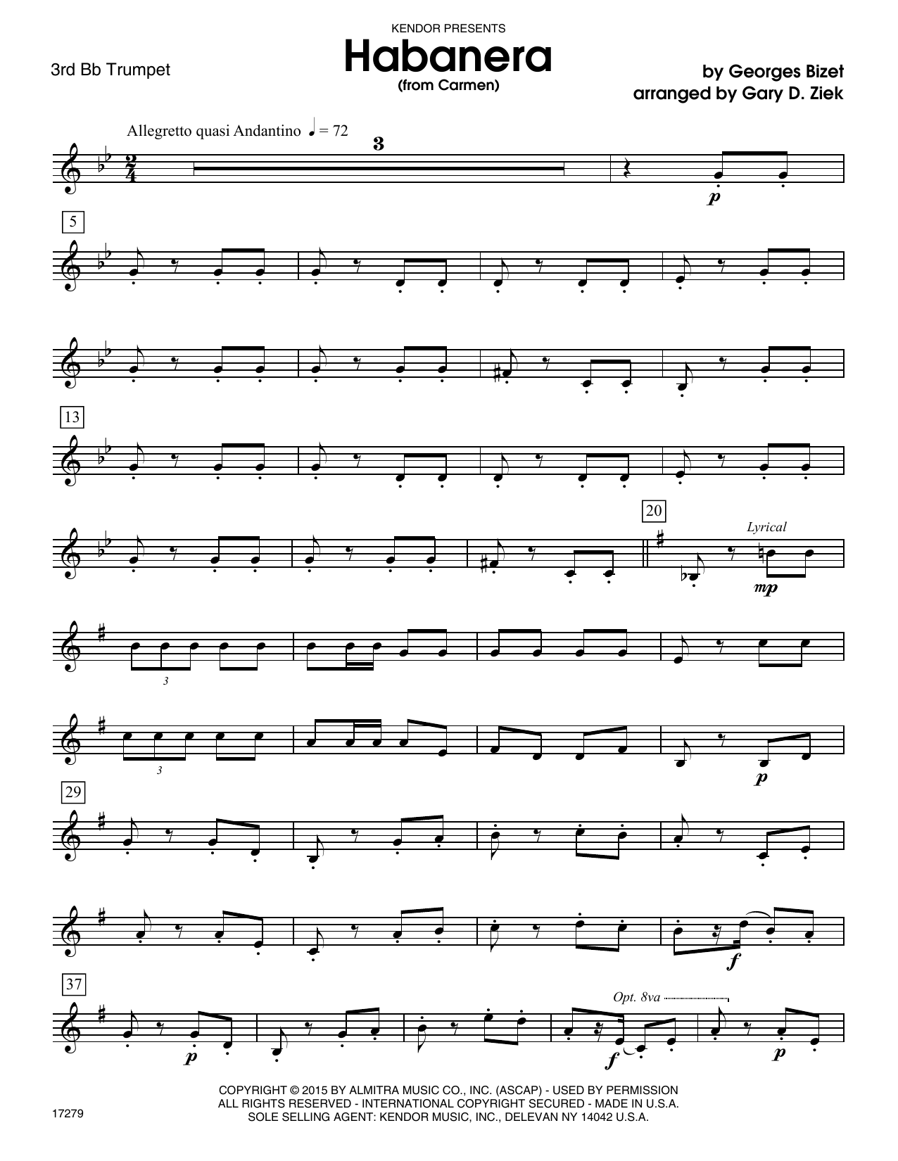Gary Ziek Habanera (from Carmen) - 3rd Bb Trumpet sheet music notes and chords. Download Printable PDF.