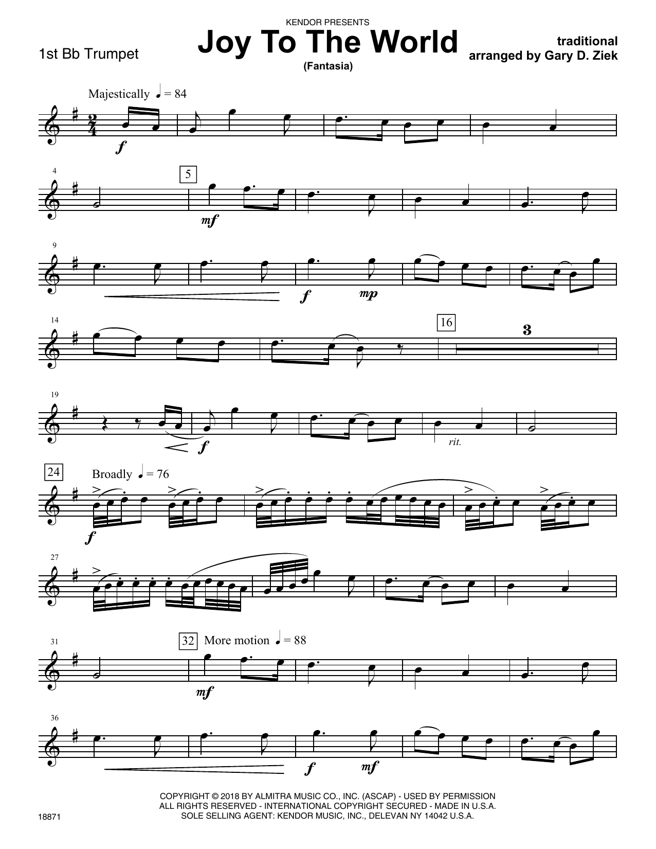 Gary Ziek Joy To The World (fantasia) - 1st Bb Trumpet sheet music notes and chords. Download Printable PDF.