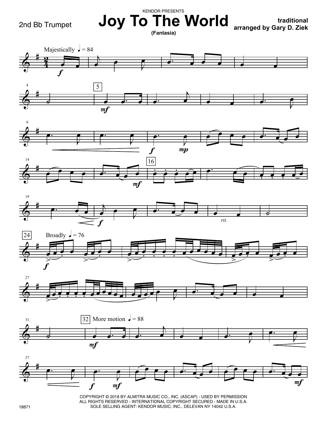 Gary Ziek Joy To The World (fantasia) - 2nd Bb Trumpet sheet music notes and chords. Download Printable PDF.