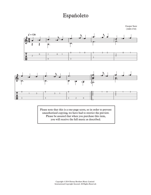 Learn to play Gaspar Sanz Espanoleto sheet music for Solo Guitar in minutes. Gaspar Sanz Espanoleto sheet music notes and chords