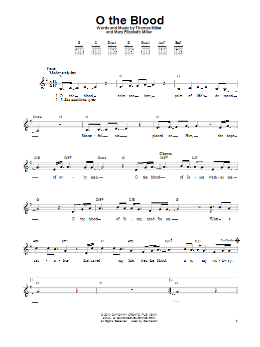 Mary Elizabeth Miller O The Blood sheet music notes and chords arranged for Lead Sheet / Fake Book