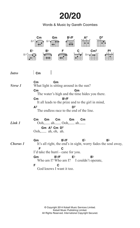 Gaz Coombes 20/20 sheet music notes and chords. Download Printable PDF.