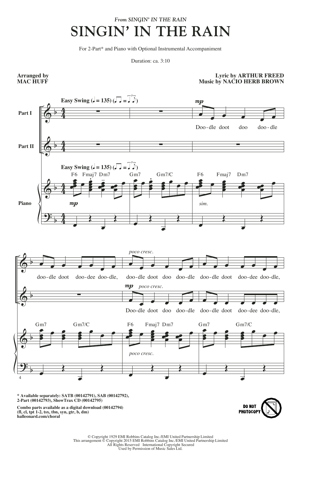 Gene Kelly Singin' In The Rain (arr. Mac Huff) sheet music notes and chords. Download Printable PDF.