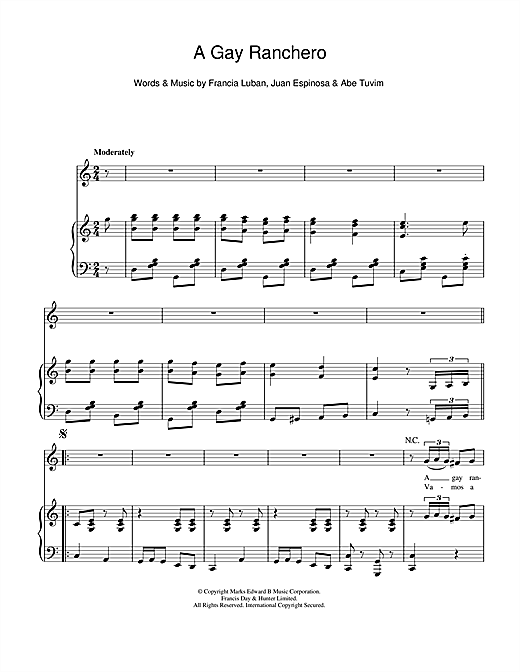 Gene Autry A Gay Ranchero sheet music notes and chords. Download Printable PDF.