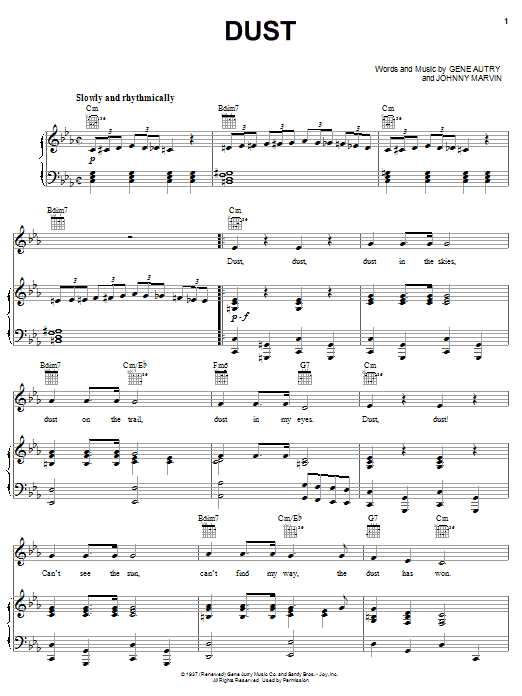 Gene Autry Dust sheet music notes and chords. Download Printable PDF.