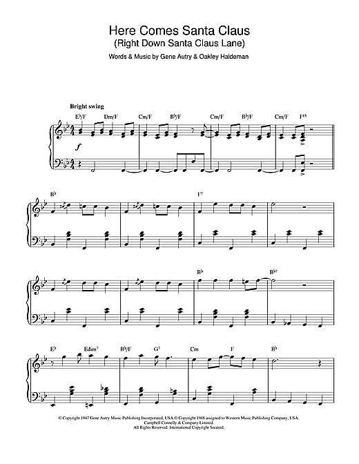 Learn to play Gene Autry Here Comes Santa Claus (Right Down Santa Claus Lane) (jazz version) sheet music for Piano Solo in minutes. Gene Autry Here Comes Santa Claus (Right Down Santa Claus Lane) (jazz version) sheet music notes and chords