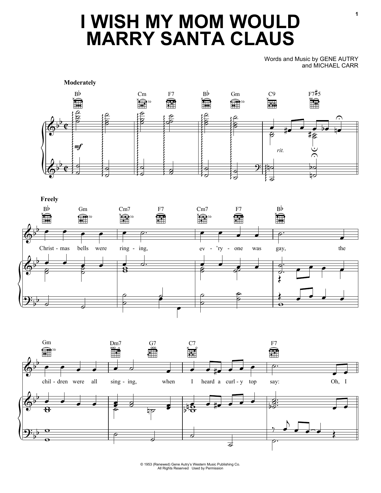 Learn to play Gene Autry I Wish My Mom Would Marry Santa Claus sheet music for Piano, Vocal & Guitar (Right-Hand Melody) in minutes. Gene Autry I Wish My Mom Would Marry Santa Claus sheet music notes and chords. Download Printable PDF.