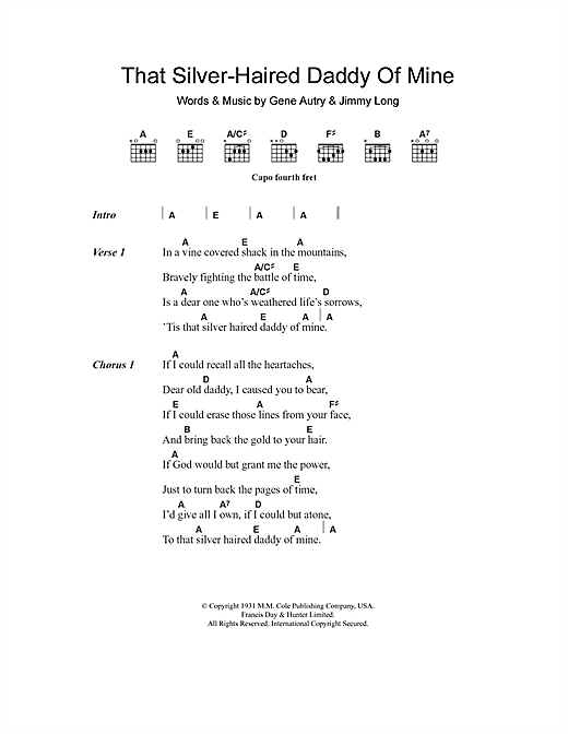 Gene Autry That Silver Haired Daddy Of Mine Sheet Music Notes
