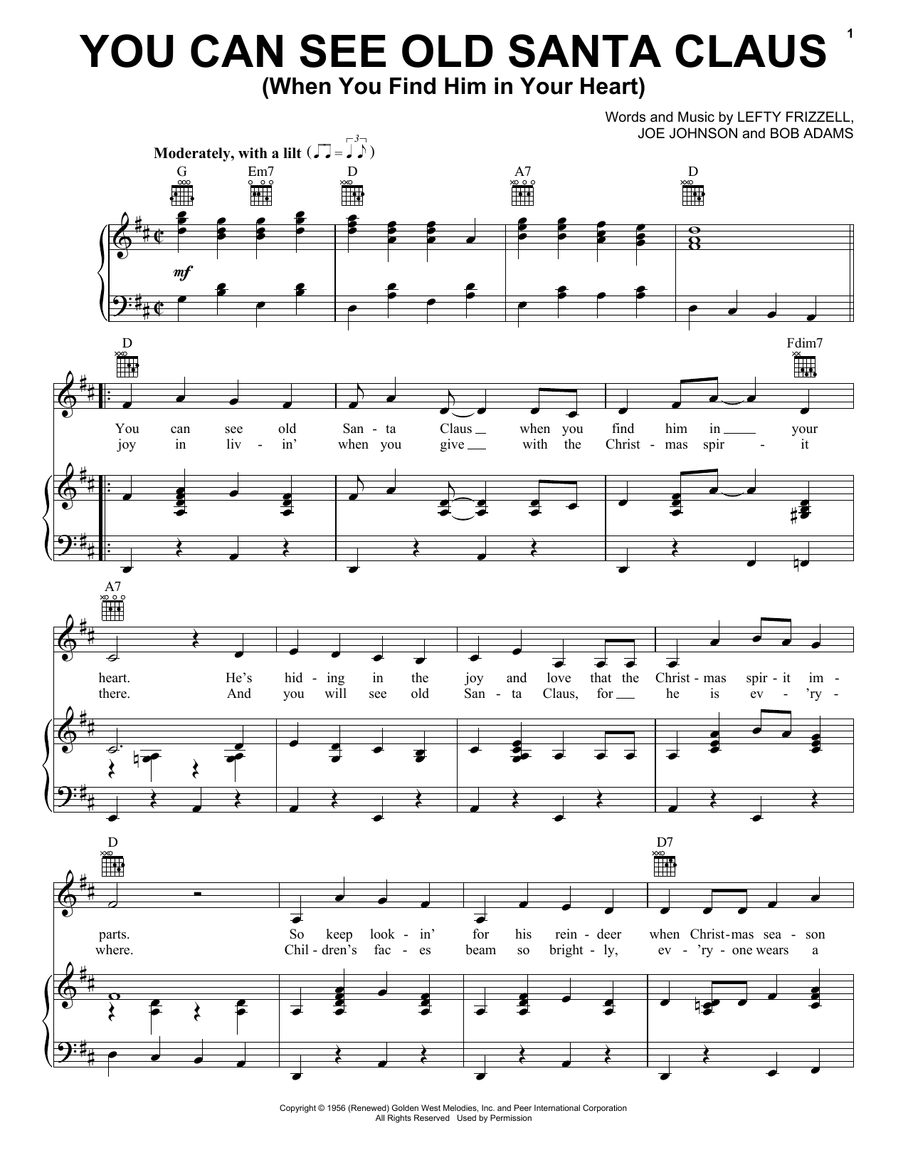 Learn to play Gene Autry You Can See Old Santa Claus (When You Find Him In Your Heart) sheet music for Piano, Vocal & Guitar (Right-Hand Melody) in minutes. Gene Autry You Can See Old Santa Claus (When You Find Him In Your Heart) sheet music notes and chords. Download Printable PDF.