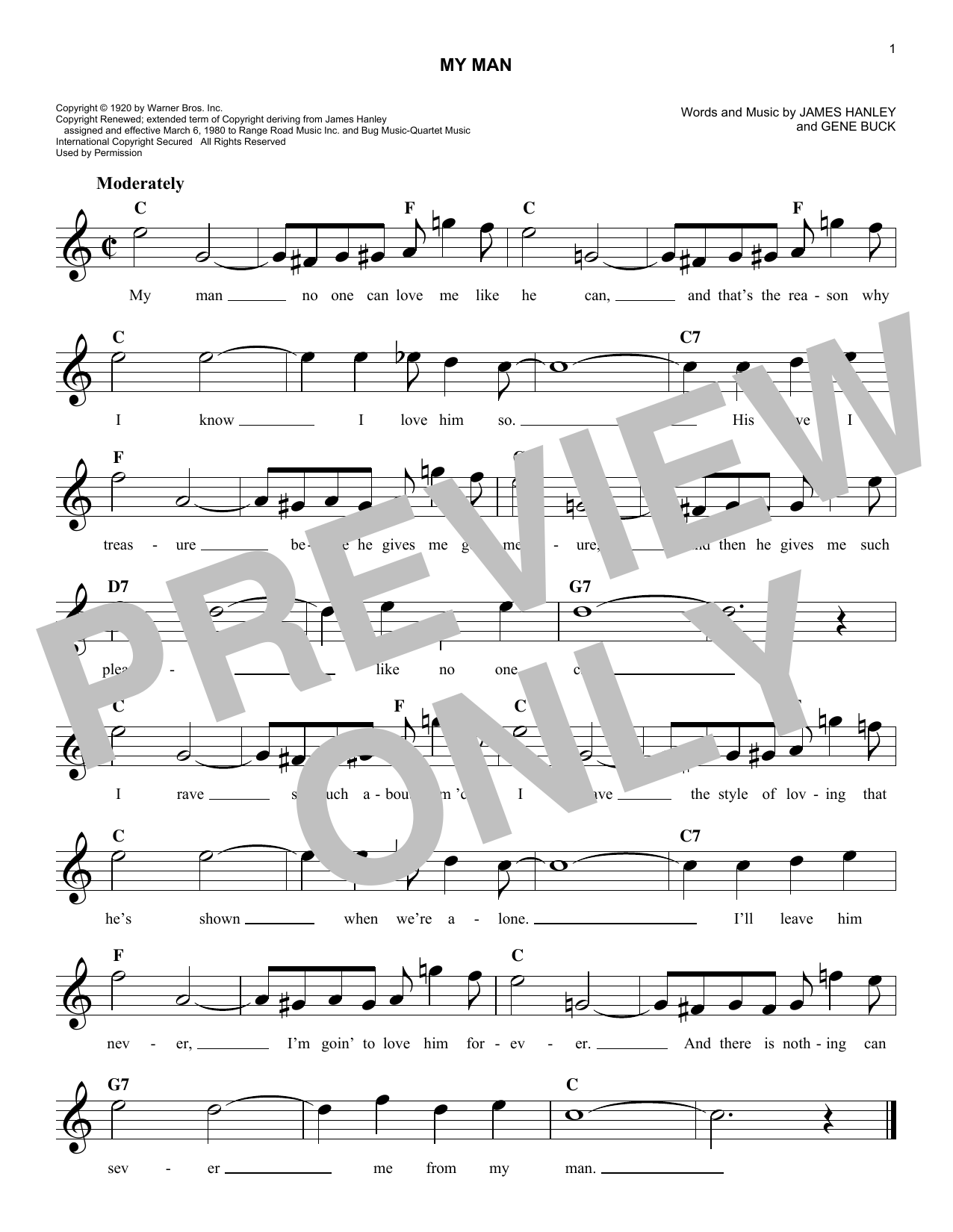 Gene Buck My Man sheet music notes and chords. Download Printable PDF.