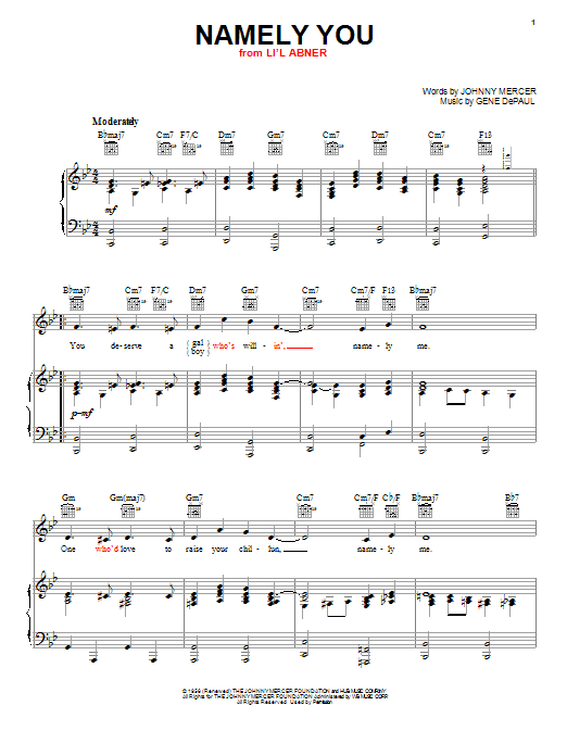 Gene DePaul Namely You sheet music notes and chords. Download Printable PDF.