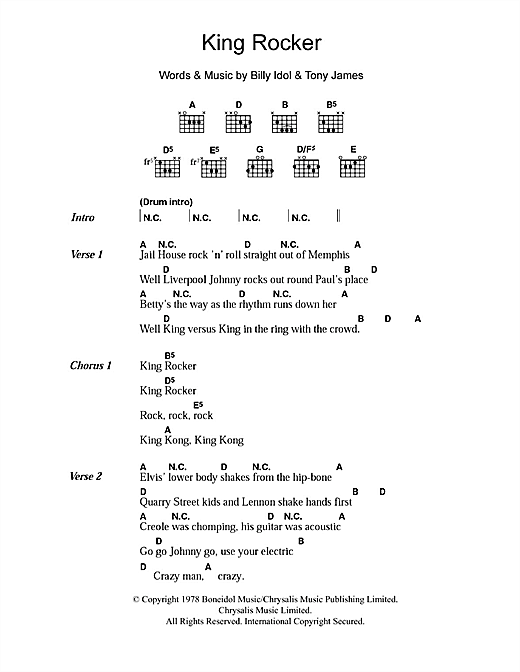 Learn to play Generation X King Rocker sheet music for Guitar Chords/Lyrics in minutes. Generation X King Rocker sheet music notes and chords. Download Printable PDF.