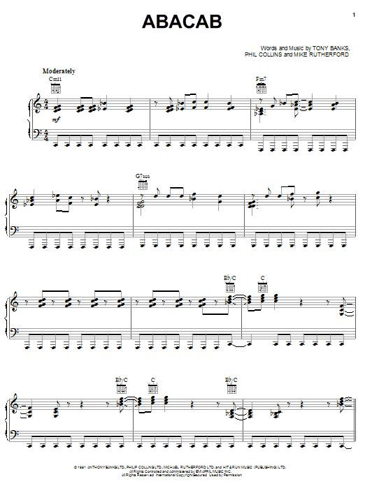 Genesis Abacab sheet music notes and chords. Download Printable PDF.