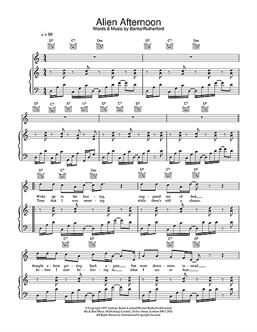 Genesis Alien Afternoon sheet music notes and chords. Download Printable PDF.