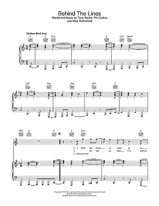 Genesis Behind The Lines sheet music notes and chords. Download Printable PDF.