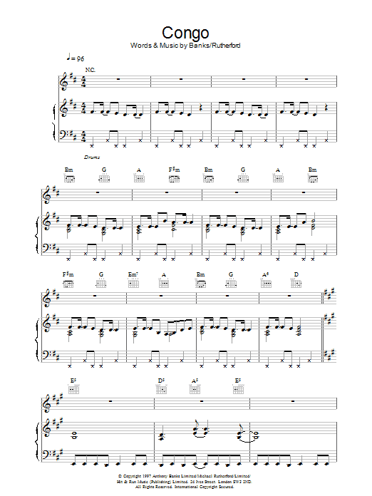 Genesis Congo sheet music notes and chords. Download Printable PDF.