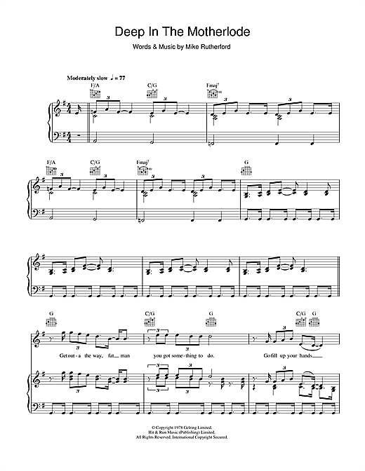 Genesis Deep In The Motherlode sheet music notes and chords. Download Printable PDF.