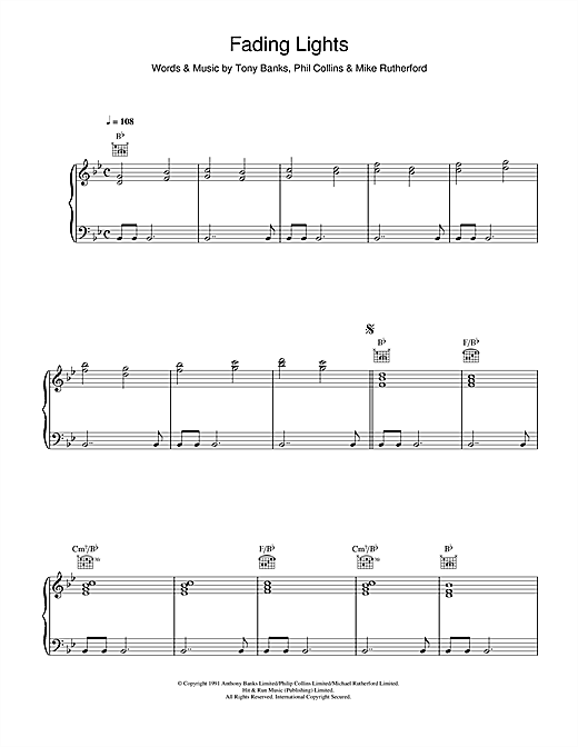 Genesis Fading Lights sheet music notes and chords. Download Printable PDF.