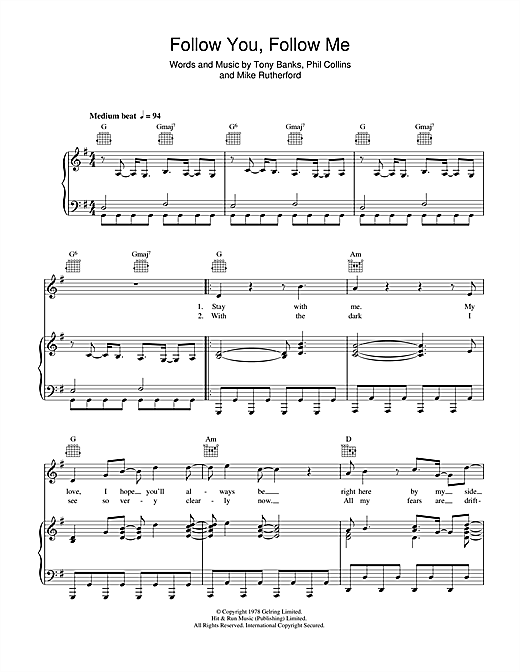 Genesis Follow You, Follow Me sheet music notes and chords. Download Printable PDF.