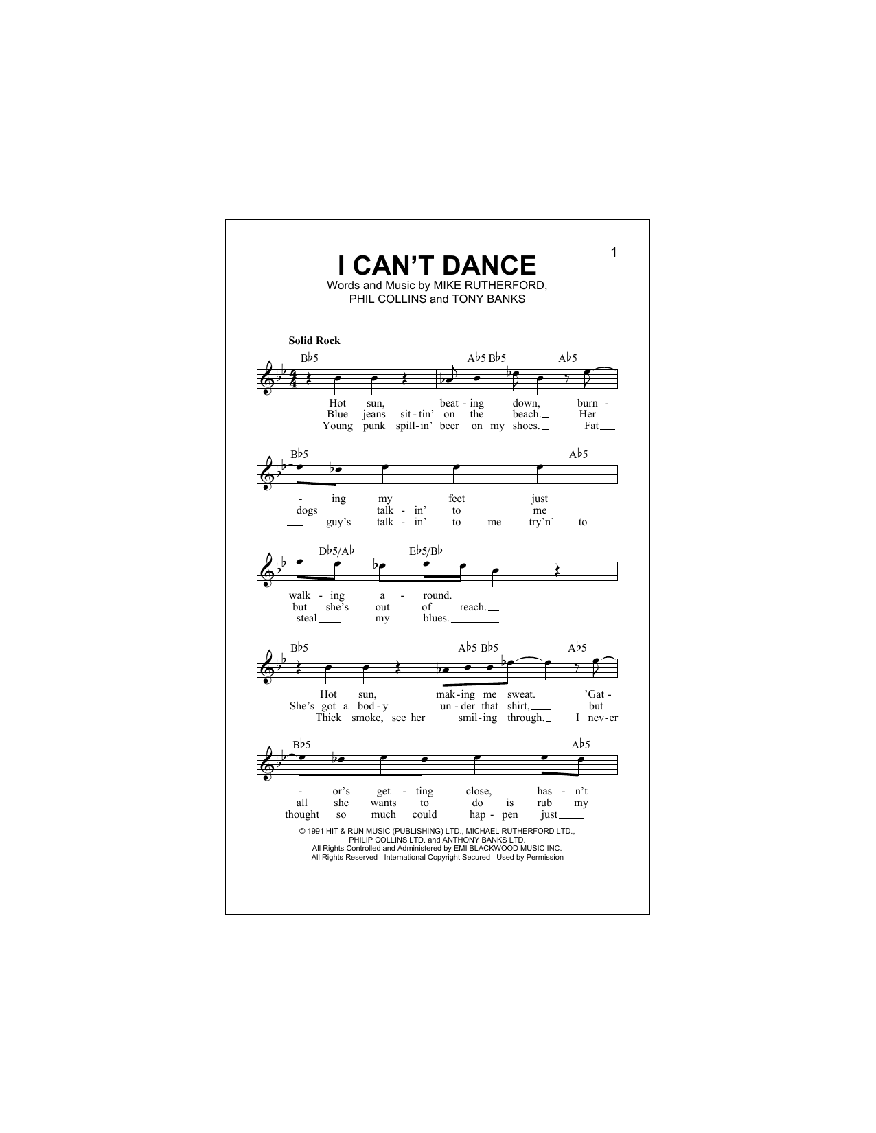 Genesis I Can't Dance sheet music notes and chords. Download Printable PDF.