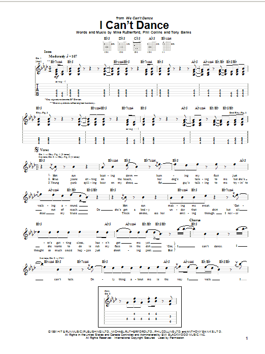 Genesis I Can't Dance sheet music notes and chords. Download Printable PDF.