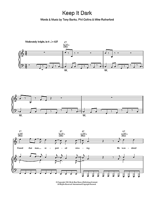 Genesis Keep It Dark sheet music notes and chords. Download Printable PDF.