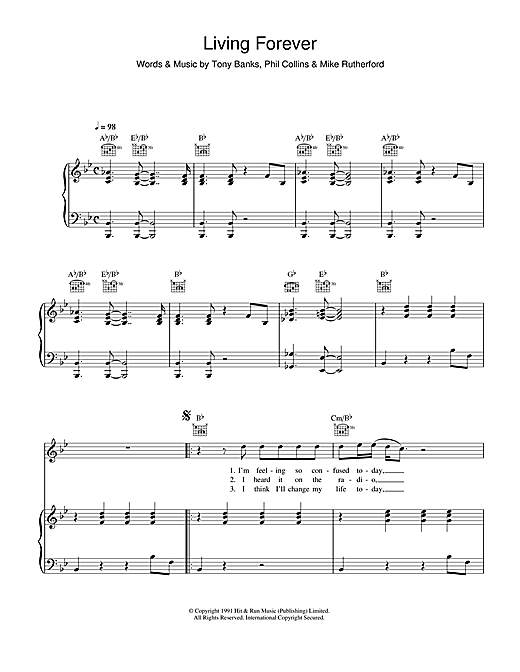 Genesis Living Forever sheet music notes and chords. Download Printable PDF.