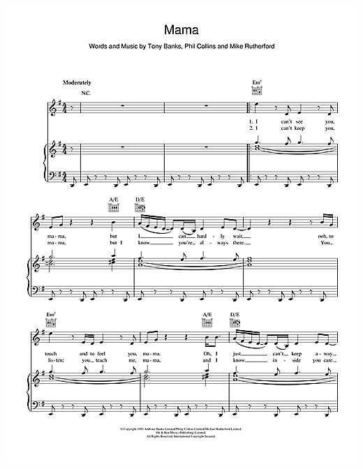 Genesis Mama sheet music notes and chords. Download Printable PDF.