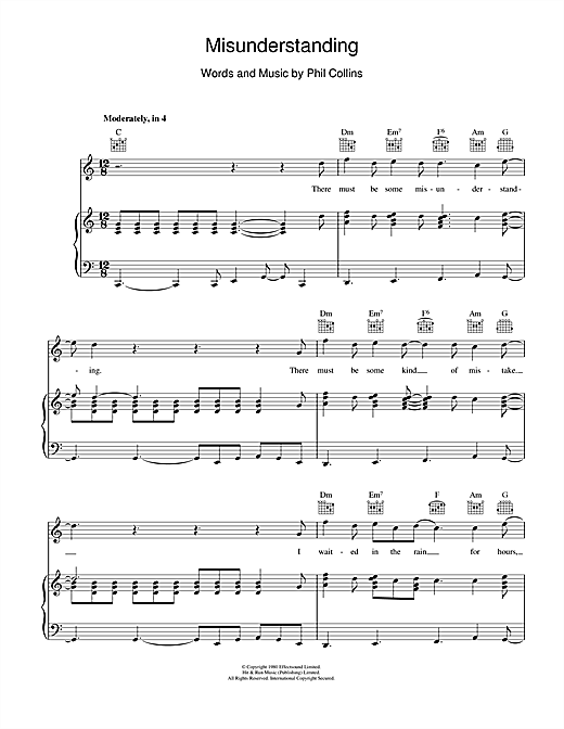 Genesis Misunderstanding sheet music notes and chords. Download Printable PDF.