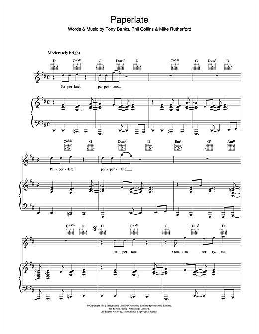 Genesis Paperlate sheet music notes and chords. Download Printable PDF.