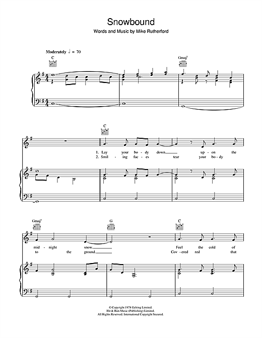 Genesis Snowbound sheet music notes and chords. Download Printable PDF.