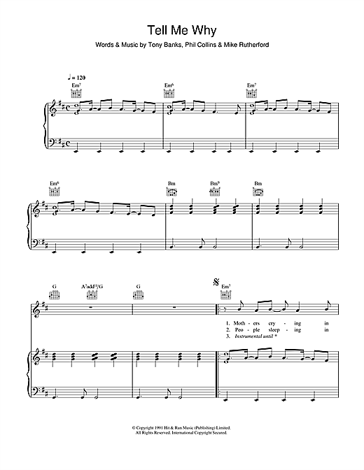 Genesis Tell Me Why sheet music notes and chords. Download Printable PDF.