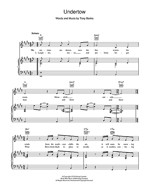 Genesis Undertow sheet music notes and chords. Download Printable PDF.