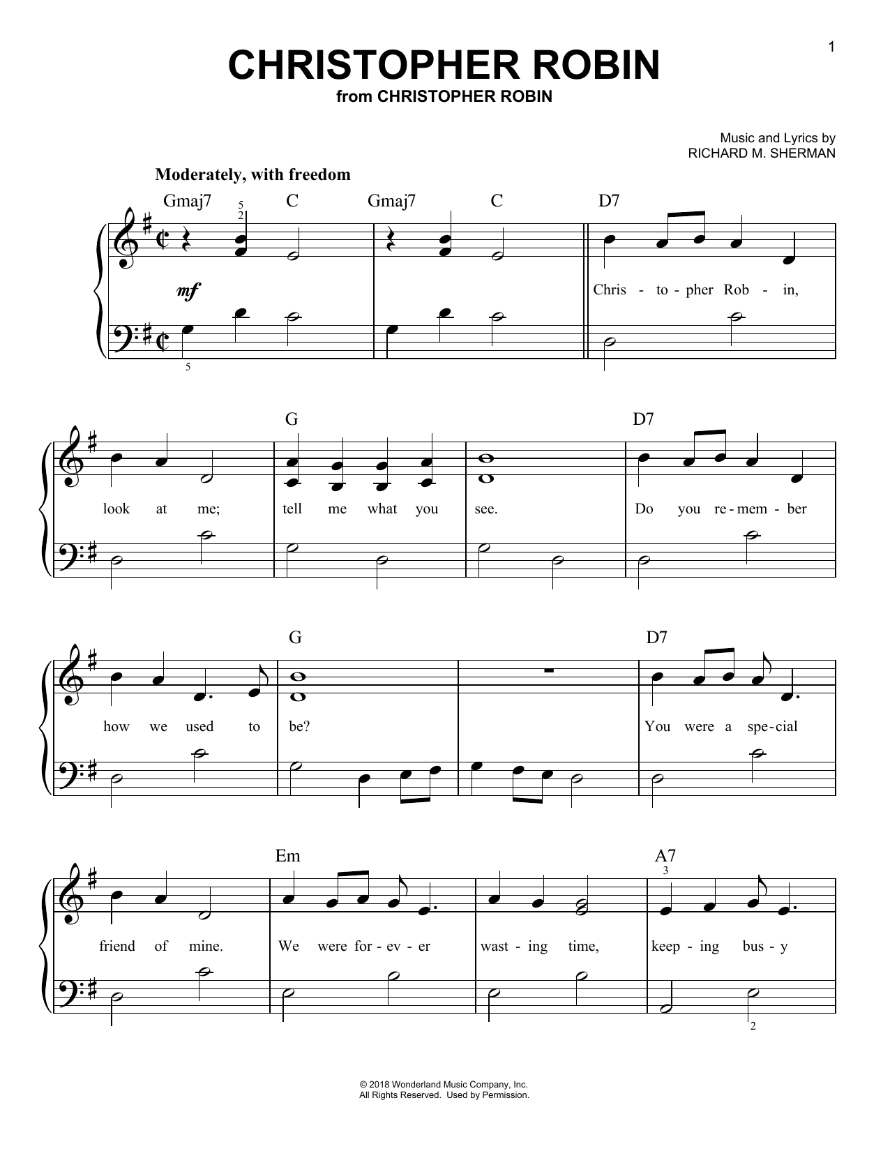 Geoff Zanelli Jon Brion Christopher Robin From Christopher Robin Sheet Music Pdf Notes Chords Children Score Piano Vocal Guitar Right Hand Melody Download Printable Sku 402983